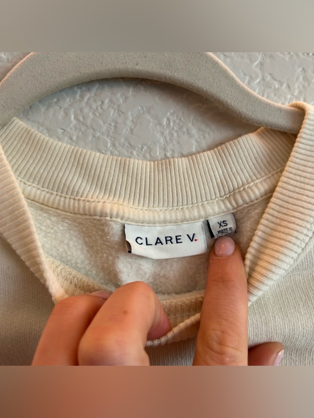 Clare V. Le Weekend Embroidered Comfy Sweatshirt Sweater Cream Off White Green - Picture 7 of 10